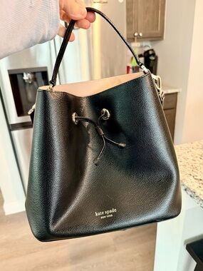 Kate Spade Black Leather Drawstring Bucket Bag